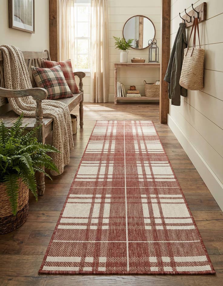 Detail image of 2' x 8' Easy-Clean Checkered Indoor / Outdoor Runner Rug