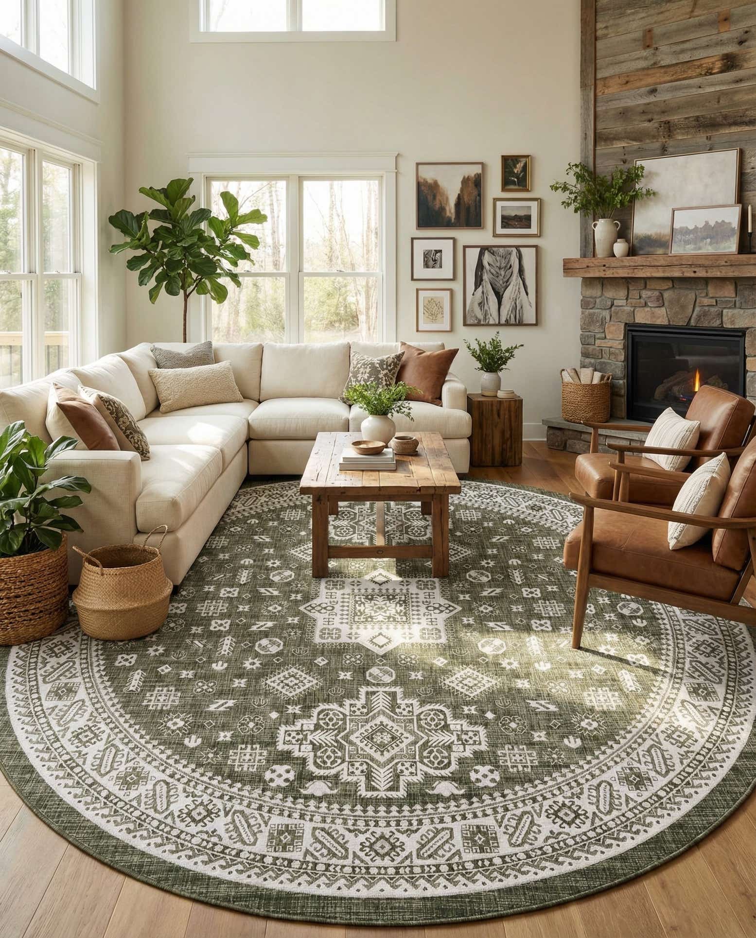 13' x 13' Easy-Clean Aztec Indoor / Outdoor Round Rug