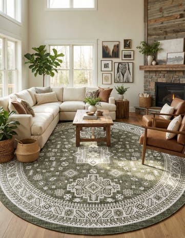 13' x 13' Easy-Clean Aztec Indoor / Outdoor Round Rug