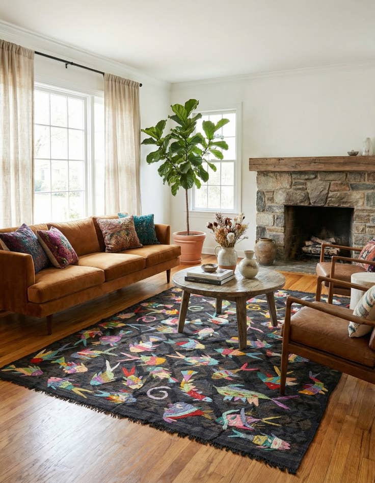 Detail image of 5' x 6' 6  Hand Woven Kilim Suzani Wool Rug