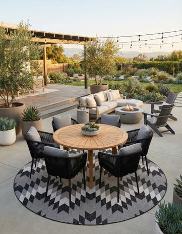 12' x 12' Easy-Clean Modern Indoor / Outdoor Round Rug
