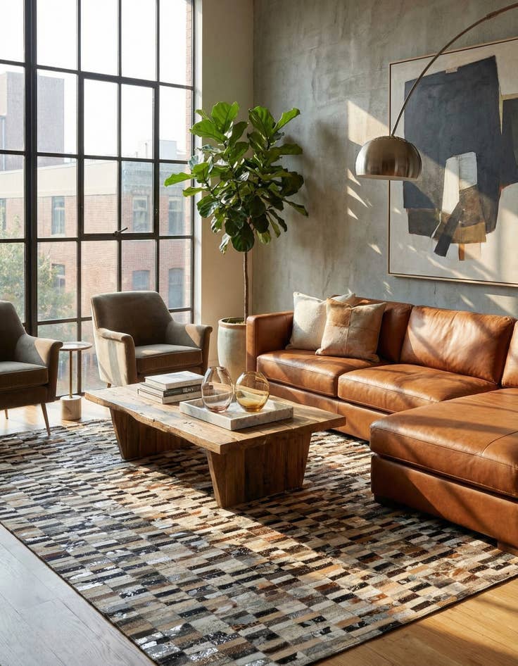 Detail image of  5' 2 x 8' Cowhide - Patchwork Rug