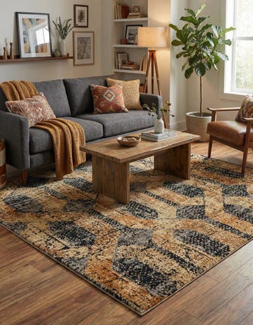 Black Gray Saturn Square Rug