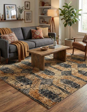 Black Gray Saturn Square Rug