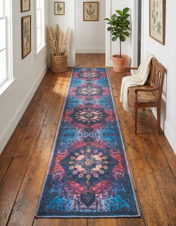 Multi Black Washable Francesca Runner Rug