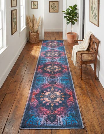 Multi Black Washable Francesca Runner Rug