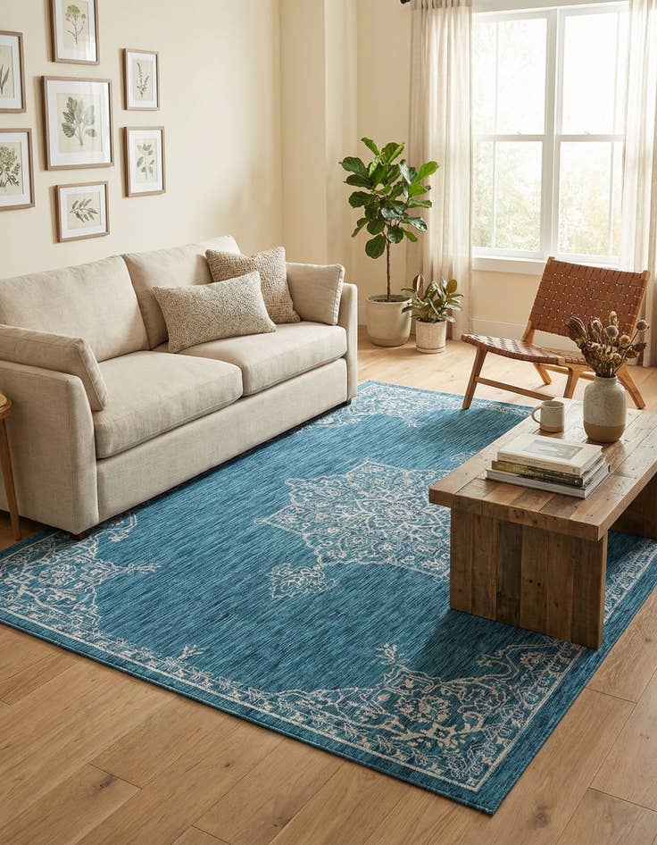 Detail image of 7' 10 x 11'  Washable Traditional Indoor / Outdoor Rug