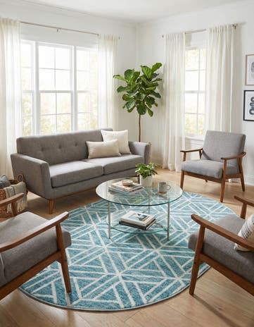 Blue Lattice Trellis Oval Rug