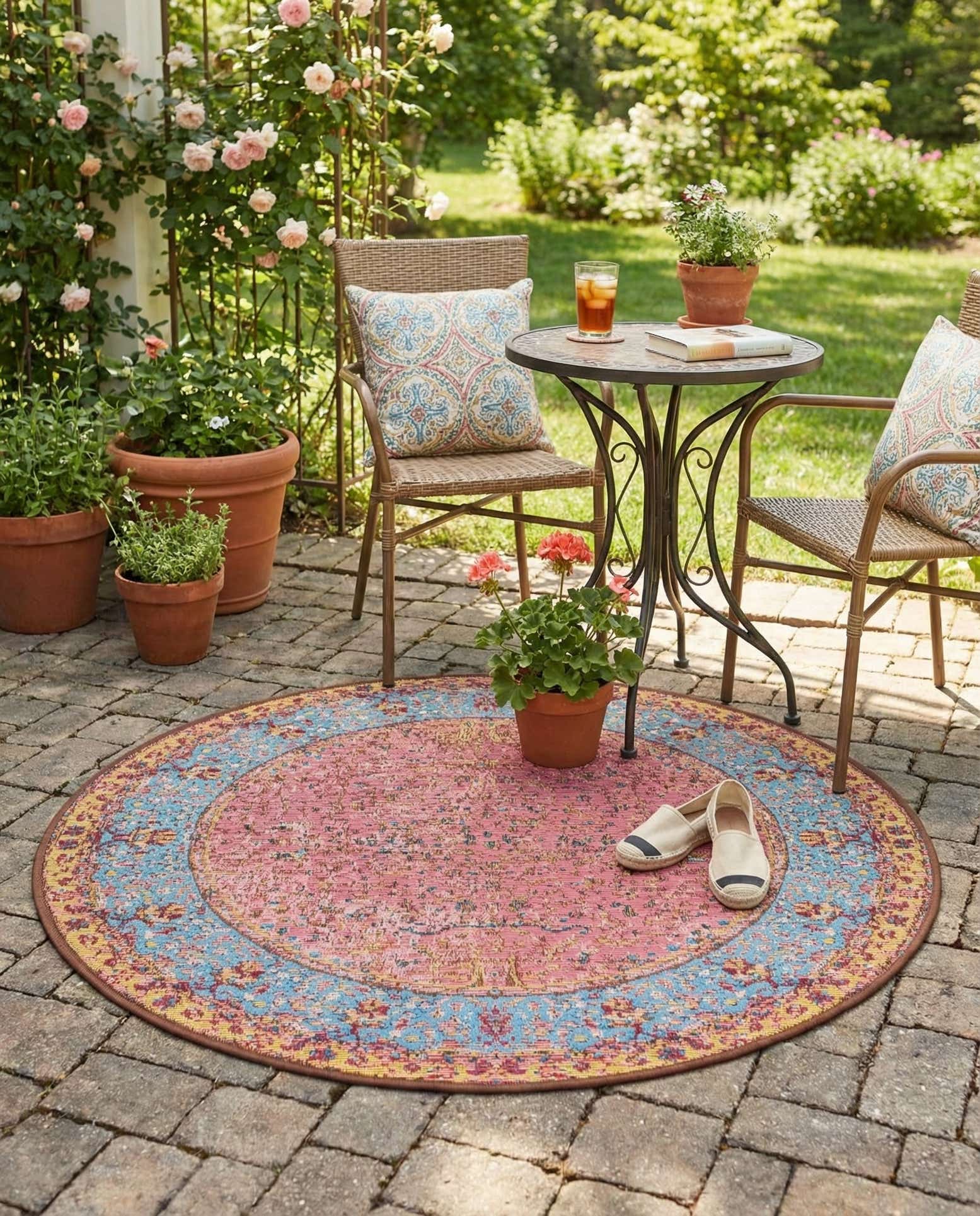 3' 1 x 3' 1 Easy-Clean Traditional Indoor / Outdoor Round Rug