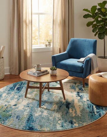 Light Blue Washable Theia Round Rug