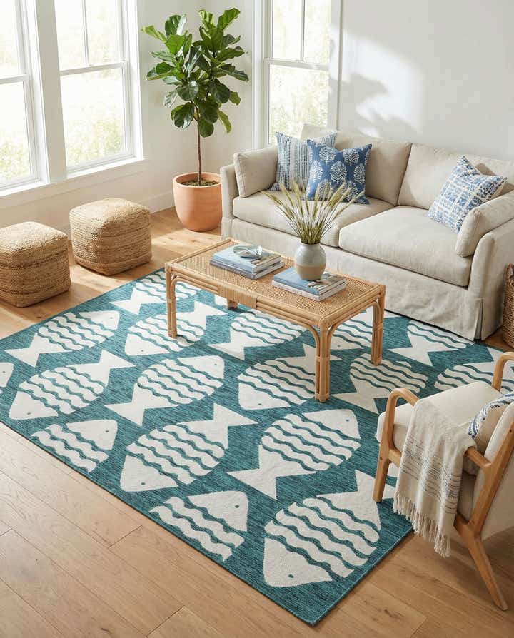 7' 10 x 7' 10 Easy-Clean Coastal Indoor / Outdoor Square Rug