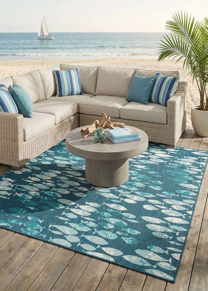 7' 10 x 7' 10 Easy-Clean Coastal Indoor / Outdoor Square Rug