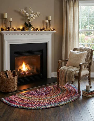2' 7 x 4' 1 Handmade Braided Chindi Hearth Rug