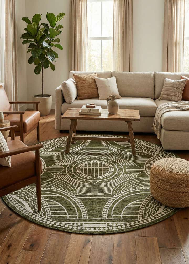 7' 10 x 7' 10 Easy-Clean Traditional Indoor / Outdoor Round Rug