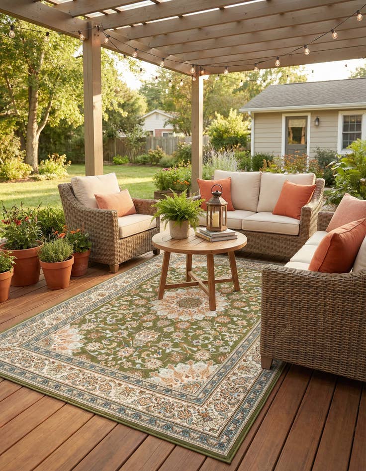 Detail image of 6' 1 x 9'  Washable Traditional Indoor / Outdoor Rug