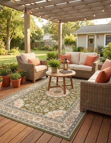 6' 1 x 9' Easy-Clean Traditional Indoor / Outdoor Rug