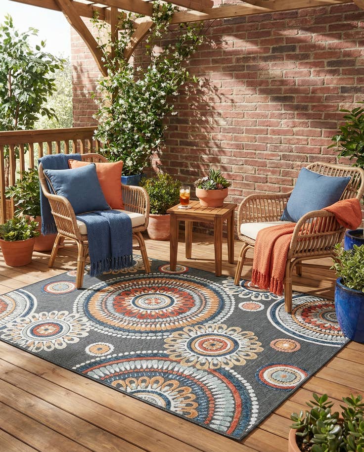 Detail image of 4' 5 x 6' Easy-Clean Botanical Indoor / Outdoor Rug