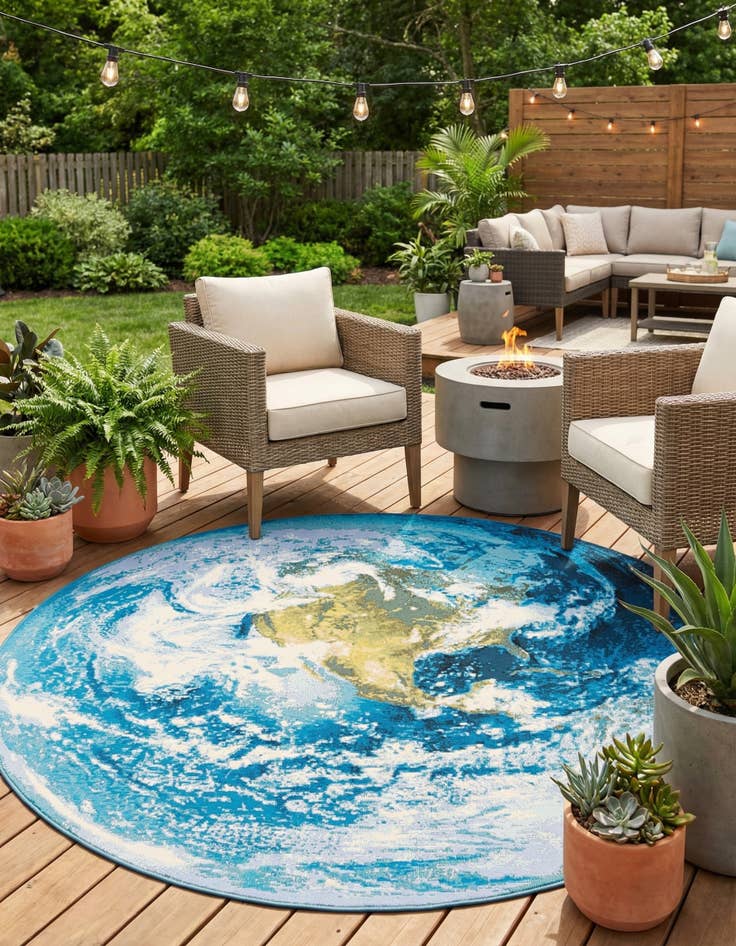 Detail image of 7' 10 x 7' 10  Washable Modern Indoor / Outdoor Round Rug