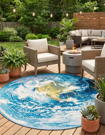 7' 10 x 7' 10 Easy-Clean Modern Indoor / Outdoor Round Rug