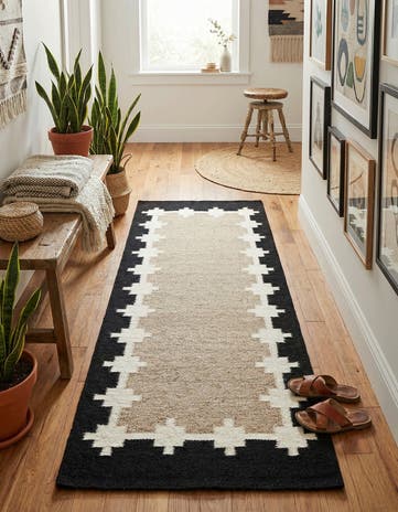 Gray and Black Hand Woven Kilim Wool Runner Rug