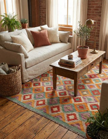 4' 4 x 5' 8 Hand Woven Kilim Maymana Wool Rug