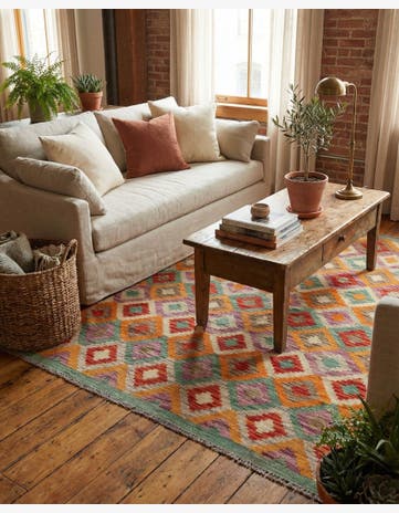 4' 4 x 5' 8 Hand Woven Kilim Maymana Wool Rug