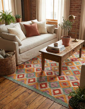 4' 4 x 5' 8 Hand Woven Kilim Maymana Wool Rug