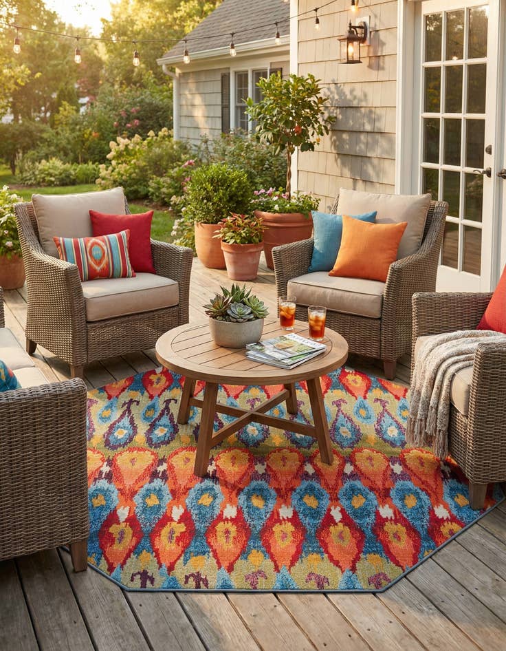 Detail image of 7' 10 x 7' 10 Easy-Clean Modern Indoor / Outdoor Octagon Rug
