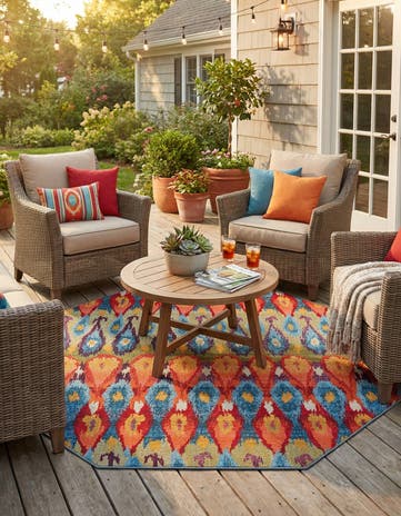 7' 10 x 7' 10 Easy-Clean Modern Indoor / Outdoor Octagon Rug