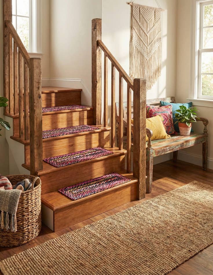 Detail image of  0' 9 x 2' 6  Hand Braided Chindi Stair Rug