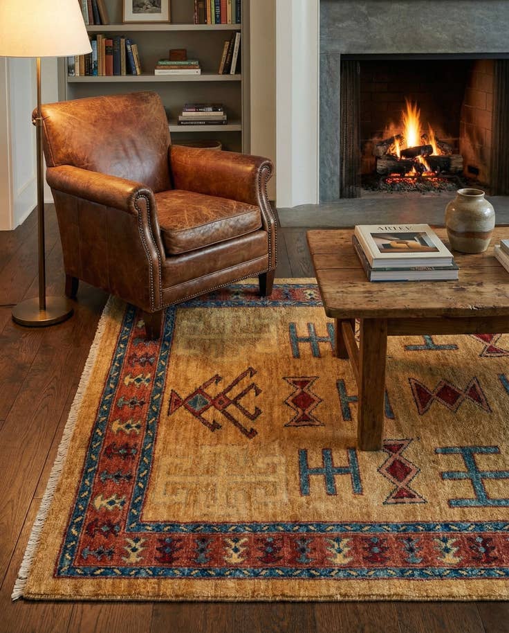 Detail image of 3' 5 x 4' 10 Hand Knotted Ziegler Wool Rug