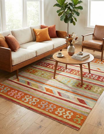 5' 10 x 8' Hand Woven Kilim Modern Wool Rug