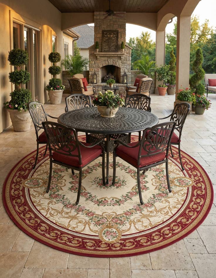 Detail image of 10' x 10' Easy-Clean Traditional Indoor / Outdoor Round Rug