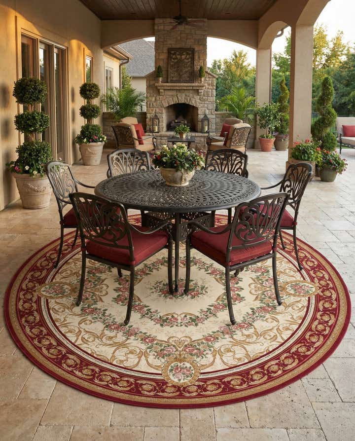 10' x 10' Easy-Clean Traditional Indoor / Outdoor Round Rug