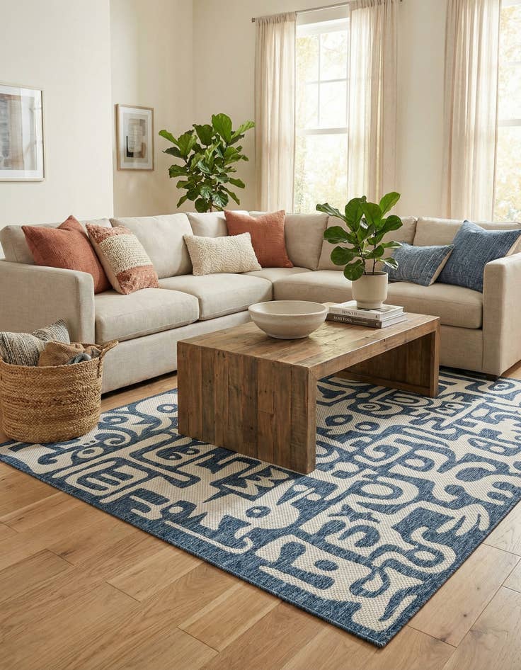 Detail image of  5' 3 x 8'  Washable Modern Indoor / Outdoor Rug