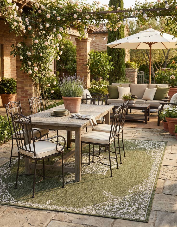 Detail image of 9' x 12'  Washable Traditional Indoor / Outdoor Rug