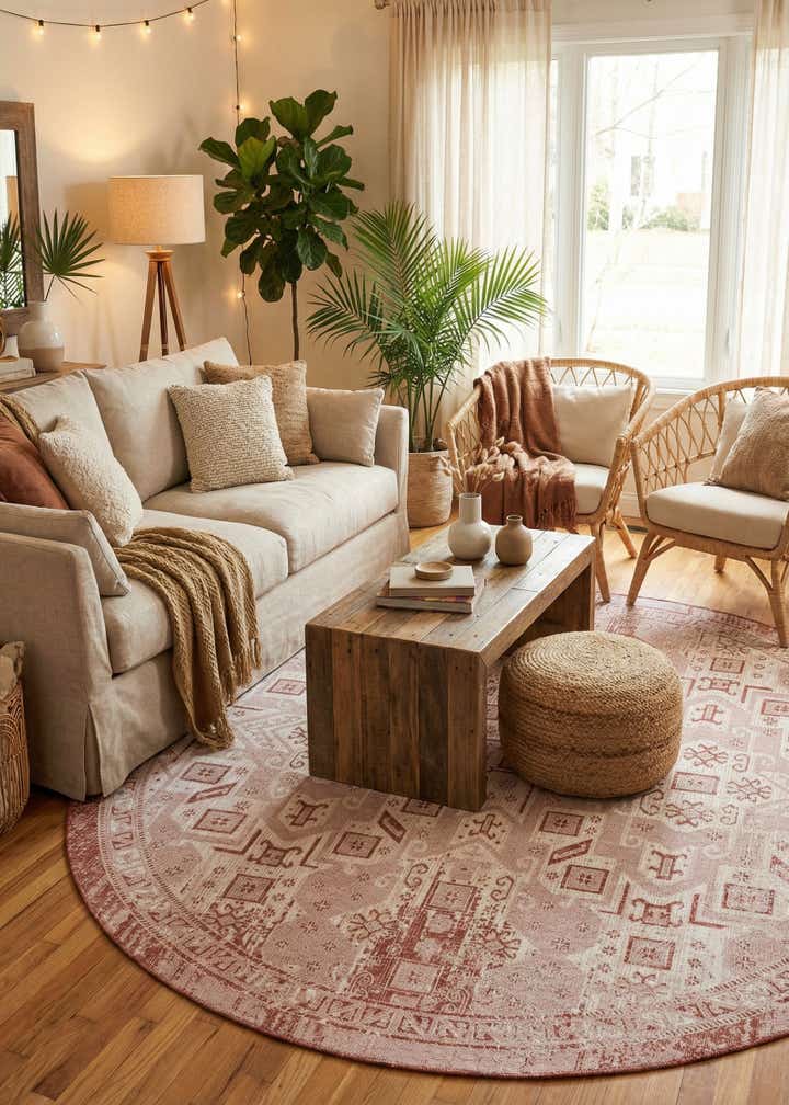 10' x 10' Easy-Clean Aztec Indoor / Outdoor Round Rug