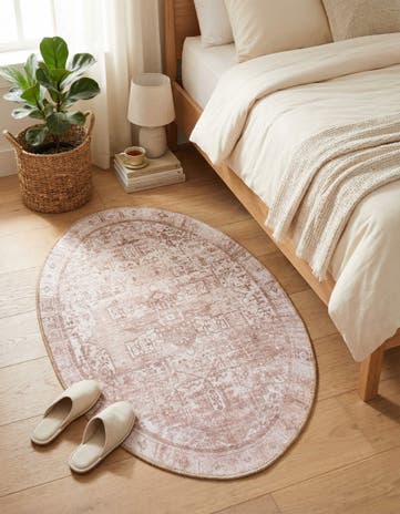 Beige Washable Timeless Oval Rug
