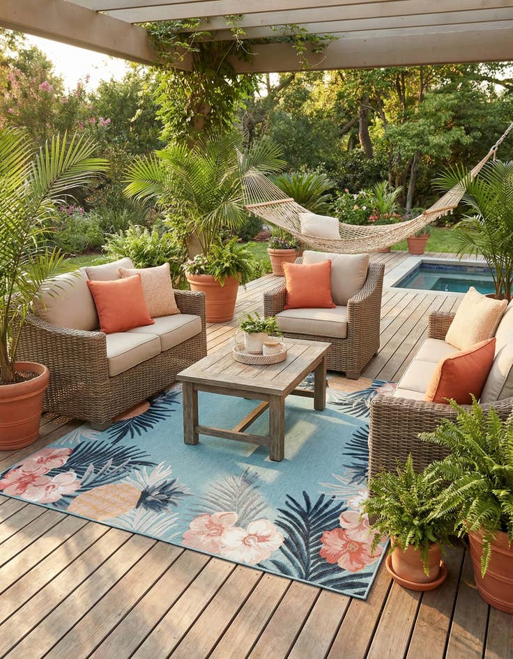 Detail image of 8' 2 x 8' 2  Washable Botanical Indoor / Outdoor Square Rug