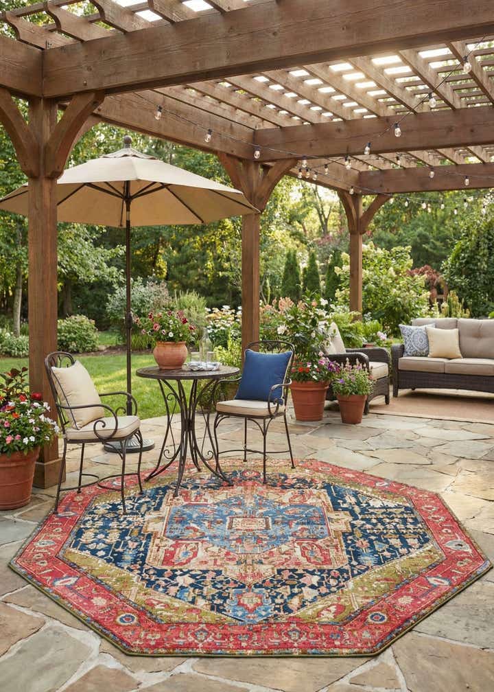 7' 10 x 7' 10 Easy-Clean Traditional Indoor / Outdoor Octagon Rug