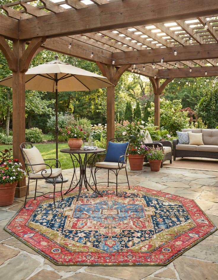 Detail image of 7' 10 x 7' 10 Easy-Clean Traditional Indoor / Outdoor Octagon Rug