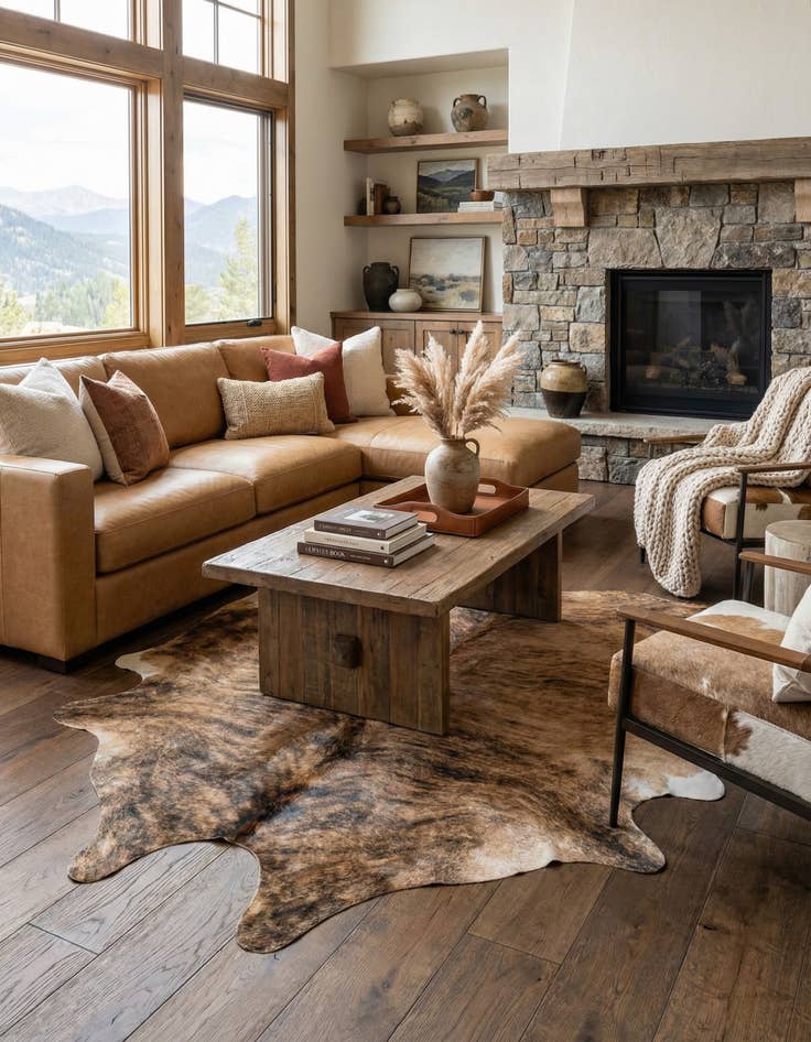 Detail image of 6' 5 x 6' 11 Cowhide Leather Square Rug