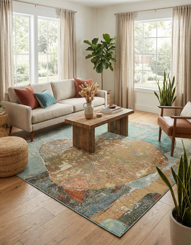 Detail image of 7' 10 x 7' 10 Easy-Clean Modern Indoor / Outdoor Square Rug