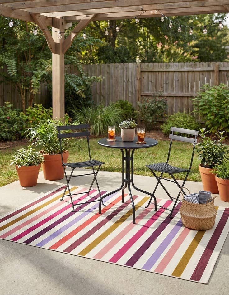 Detail image of 4' x 6'  Washable Striped Indoor / Outdoor Rug