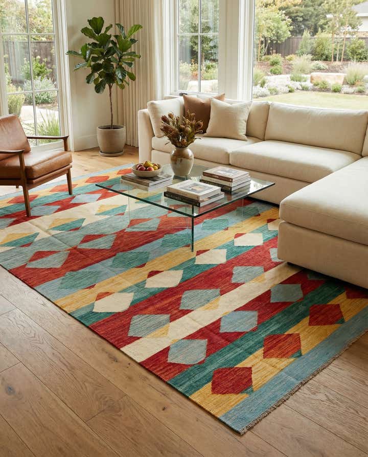 6' 7 x 9' 10 Hand Woven Kilim Modern Wool Rug