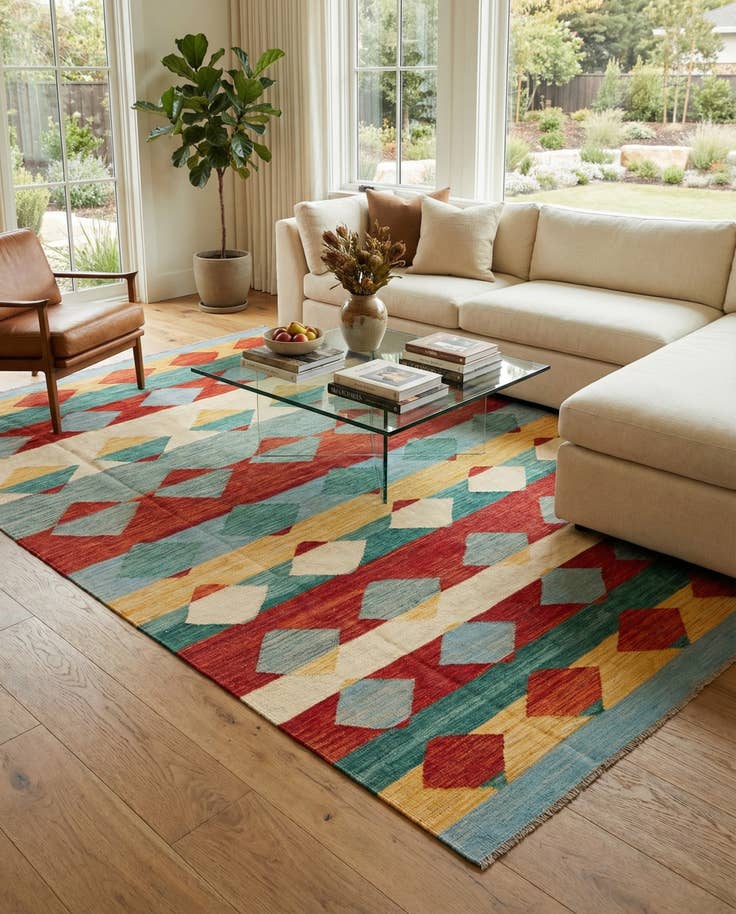 Detail image of 6' 7 x 9' 10 Hand Woven Kilim Modern Wool Rug