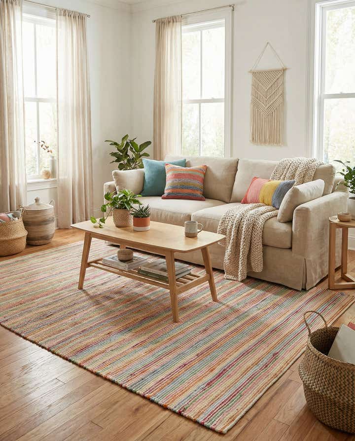 5' 1 x 8' Hand Woven Happy Rugs Rainbow Weave