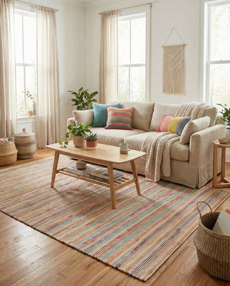Detail image of 5' 1 x 8' Hand Woven Happy Rugs Rainbow Weave