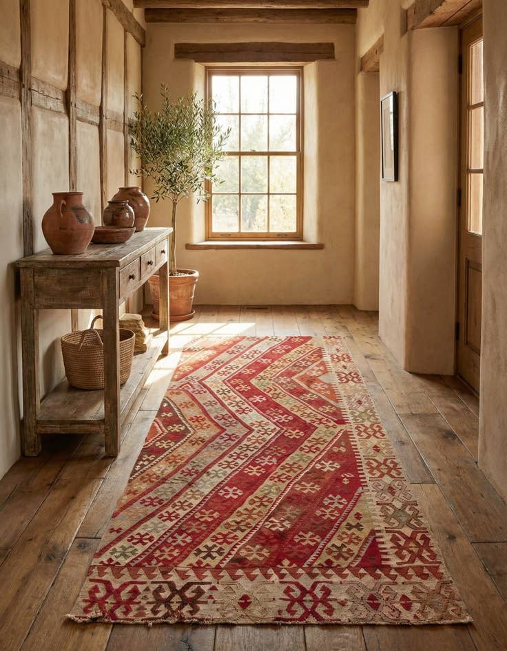 Detail image of 3' 2 x 7' 2  Hand Woven Kilim Fars Wool Runner Rug