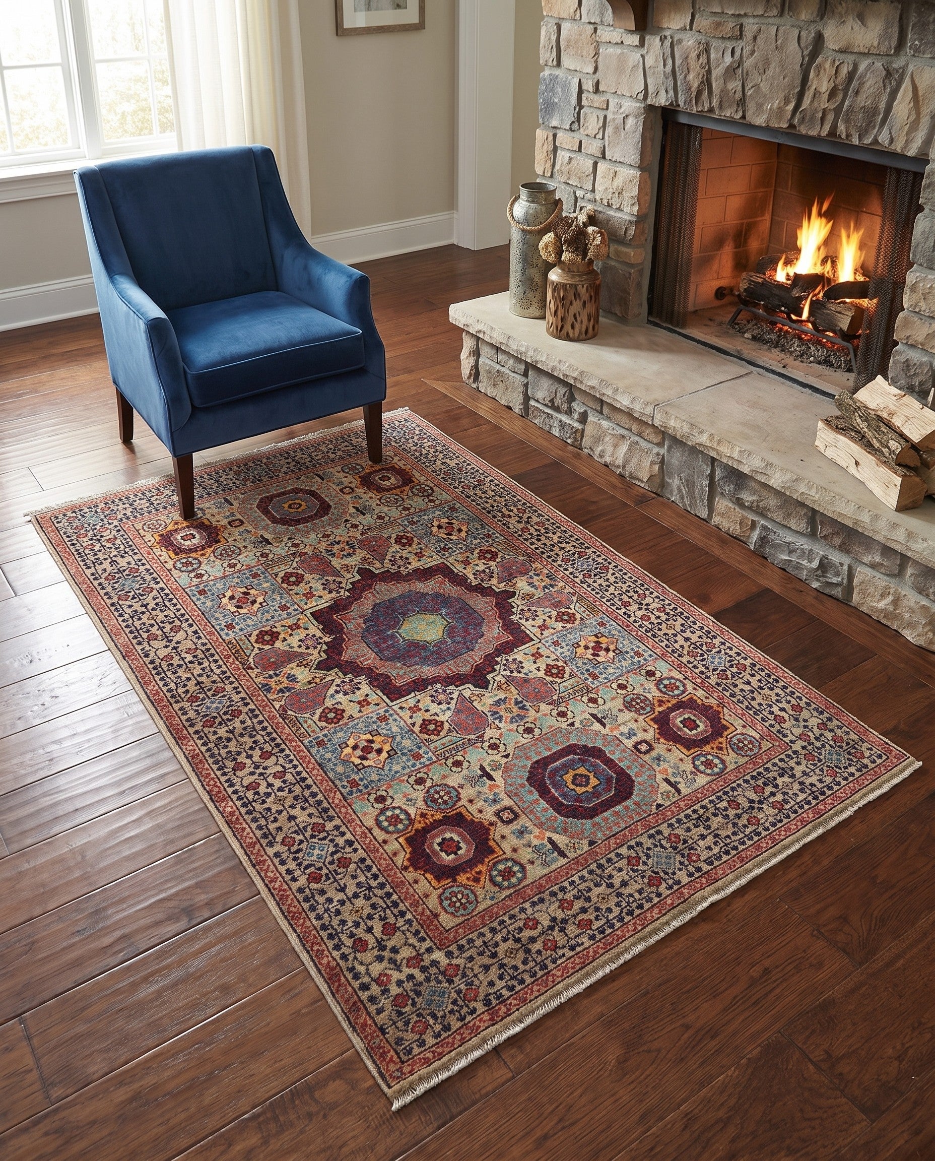 3' 6 x 5' 5 Hand Knotted Mamluk Ziegler Rug